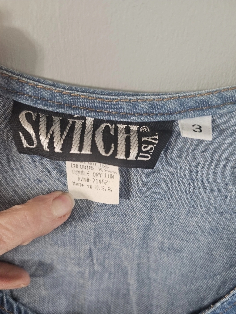 Vintage Denim Tie Back Midi Baby Doll Dress Sz 3 Switch USA Small Cottagecore - Picture 2 of 5